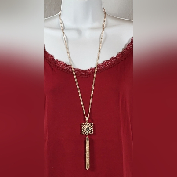 CATO Rose Gold and Rhinestone Necklace and Drop Earrings Set / Pierced - Picture 2 of 9